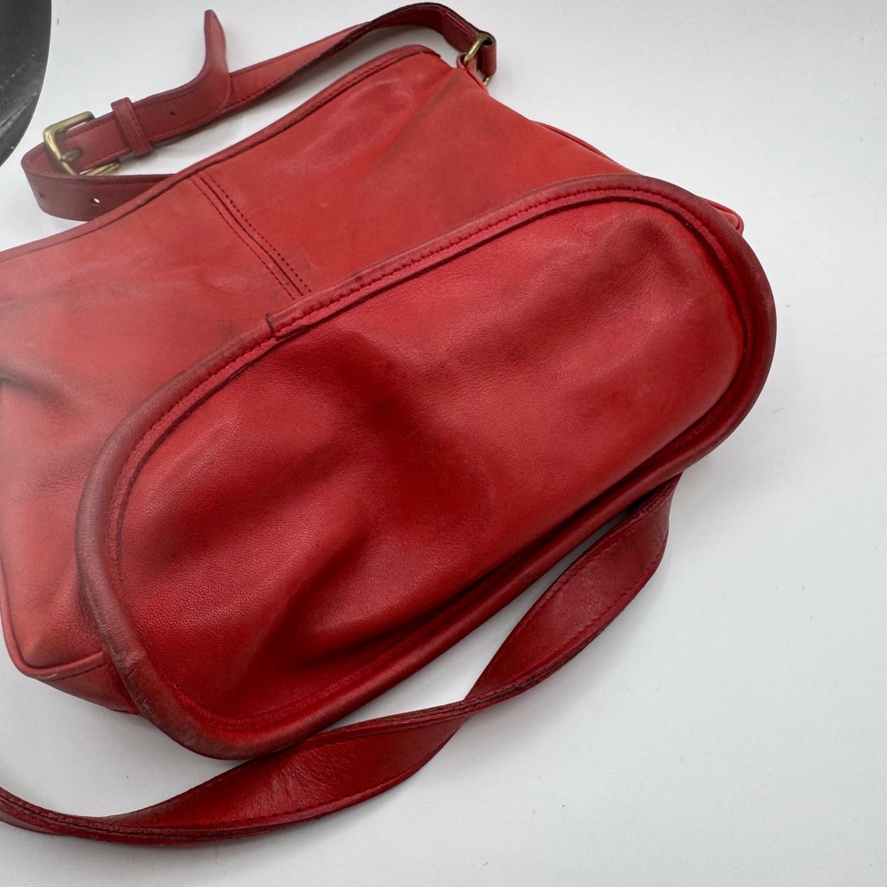 Coach Vintage Red Leather Bleecker Crossbody Bag Bucket Bag Brass Hardware FLAWS - Picture 12 of 12